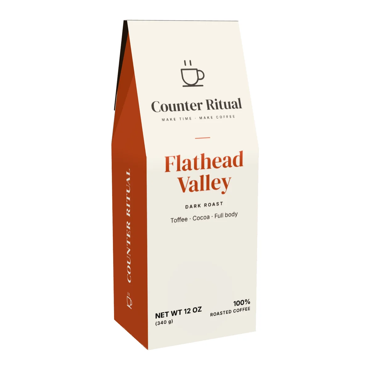 Flathead Valley Dark Roast Coffee, front of the 12 oz box
