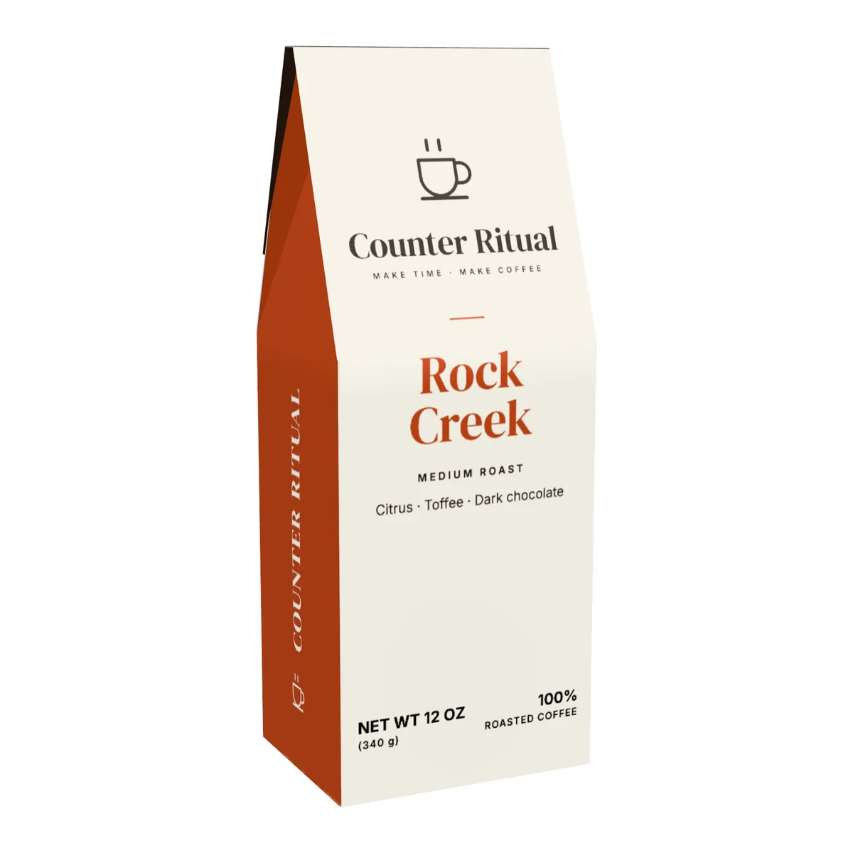 Rock Creek Medium Roast Coffee, front of the 12 oz box